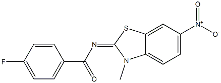 4-fluoro-N-(6-nitro-3-methyl-1,3-benzothiazol-2(3H)-ylidene)benzamide 结构式