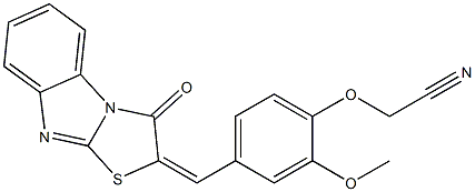 {2-methoxy-4-[(3-oxo[1,3]thiazolo[3,2-a]benzimidazol-2(3H)-ylidene)methyl]phenoxy}acetonitrile 化学構造式
