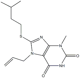 3-methyl-8-[(3-methylbutyl)sulfanyl]-7-prop-2-enyl-3,7-dihydro-1H-purine-2,6-dione Struktur