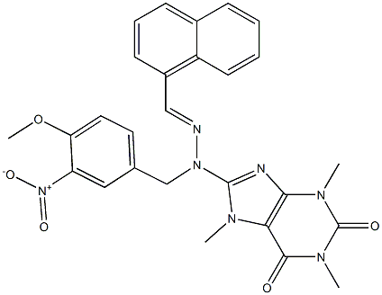 1-naphthaldehyde {3-nitro-4-methoxybenzyl}(1,3,7-trimethyl-2,6-dioxo-2,3,6,7-tetrahydro-1H-purin-8-yl)hydrazone Structure