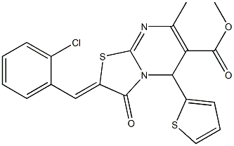 methyl 2-(2-chlorobenzylidene)-7-methyl-3-oxo-5-(2-thienyl)-2,3-dihydro-5H-[1,3]thiazolo[3,2-a]pyrimidine-6-carboxylate 化学構造式