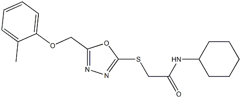 N-cyclohexyl-2-({5-[(2-methylphenoxy)methyl]-1,3,4-oxadiazol-2-yl}sulfanyl)acetamide,,结构式