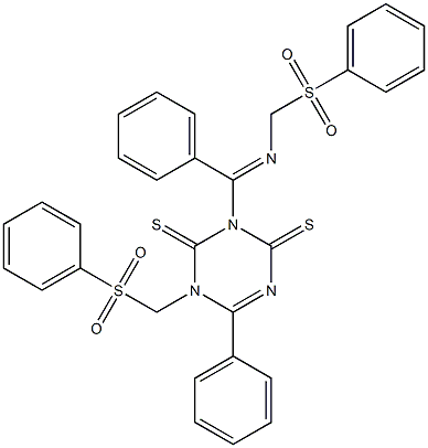 6-phenyl-3-(phenyl{[(phenylsulfonyl)methyl]imino}methyl)-1-[(phenylsulfonyl)methyl]-1,3,5-triazine-2,4(1H,3H)-dithione Structure