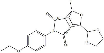 8,9-dibromo-1-(1,3-dioxolan-2-yl)-4-(4-ethoxyphenyl)-7-methyl-10-oxa-4-azatricyclo[5.2.1.0~2,6~]decane-3,5-dione 化学構造式