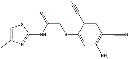 2-[(6-amino-3,5-dicyanopyridin-2-yl)sulfanyl]-N-(4-methyl-1,3-thiazol-2-yl)acetamide,,结构式
