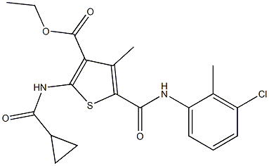  ethyl 5-[(3-chloro-2-methylanilino)carbonyl]-2-[(cyclopropylcarbonyl)amino]-4-methyl-3-thiophenecarboxylate