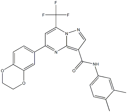5-(2,3-dihydro-1,4-benzodioxin-6-yl)-N-(3,4-dimethylphenyl)-7-(trifluoromethyl)pyrazolo[1,5-a]pyrimidine-3-carboxamide 结构式