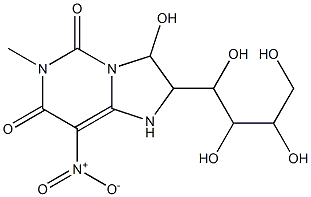 3-hydroxy-8-nitro-6-methyl-2-(1,2,3,4-tetrahydroxybutyl)-2,3-dihydroimidazo[1,2-c]pyrimidine-5,7(1H,6H)-dione 化学構造式