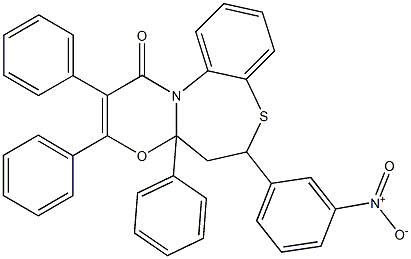 6-{3-nitrophenyl}-2,3,4a-triphenyl-5,6-dihydro-1H,4aH-[1,3]oxazino[2,3-d][1,5]benzothiazepin-1-one Structure