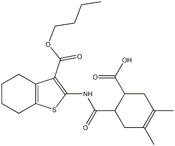 6-({[3-(butoxycarbonyl)-4,5,6,7-tetrahydro-1-benzothien-2-yl]amino}carbonyl)-3,4-dimethyl-3-cyclohexene-1-carboxylic acid Structure