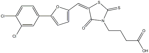 4-(5-{[5-(3,4-dichlorophenyl)-2-furyl]methylene}-4-oxo-2-thioxo-1,3-thiazolidin-3-yl)butanoic acid Struktur