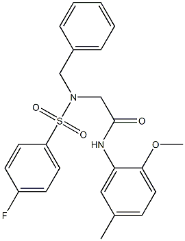 2-{benzyl[(4-fluorophenyl)sulfonyl]amino}-N-(2-methoxy-5-methylphenyl)acetamide 化学構造式