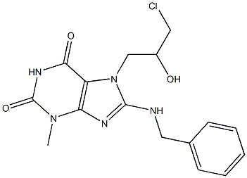 8-(benzylamino)-7-(3-chloro-2-hydroxypropyl)-3-methyl-3,7-dihydro-1H-purine-2,6-dione 化学構造式