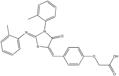 [4-({3-(2-methylphenyl)-2-[(2-methylphenyl)imino]-4-oxo-1,3-thiazolidin-5-ylidene}methyl)phenoxy]acetic acid Struktur