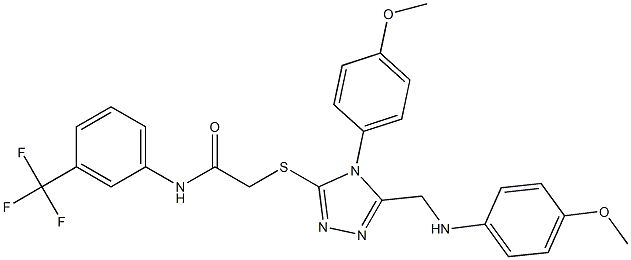 2-{[5-[(4-methoxyanilino)methyl]-4-(4-methoxyphenyl)-4H-1,2,4-triazol-3-yl]sulfanyl}-N-[3-(trifluoromethyl)phenyl]acetamide,,结构式