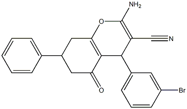2-amino-4-(3-bromophenyl)-5-oxo-7-phenyl-5,6,7,8-tetrahydro-4H-chromene-3-carbonitrile Struktur