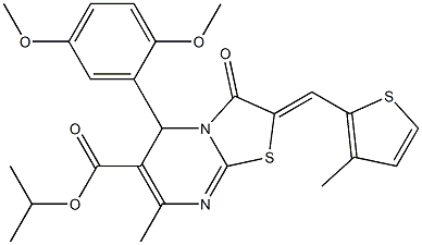 isopropyl 5-(2,5-dimethoxyphenyl)-7-methyl-2-[(3-methyl-2-thienyl)methylene]-3-oxo-2,3-dihydro-5H-[1,3]thiazolo[3,2-a]pyrimidine-6-carboxylate 结构式