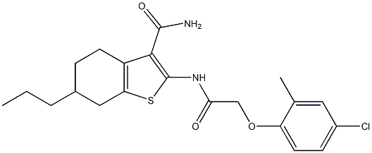 2-{[(4-chloro-2-methylphenoxy)acetyl]amino}-6-propyl-4,5,6,7-tetrahydro-1-benzothiophene-3-carboxamide Struktur