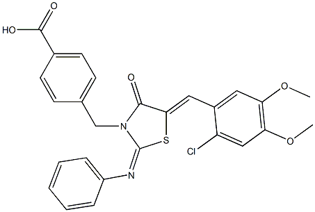 4-{[5-(2-chloro-4,5-dimethoxybenzylidene)-4-oxo-2-(phenylimino)-1,3-thiazolidin-3-yl]methyl}benzoic acid,,结构式