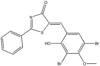 5-(3,5-dibromo-2-hydroxy-4-methoxybenzylidene)-2-phenyl-1,3-thiazol-4(5H)-one,,结构式