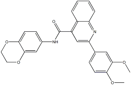 N-(2,3-dihydro-1,4-benzodioxin-6-yl)-2-(3,4-dimethoxyphenyl)-4-quinolinecarboxamide 化学構造式