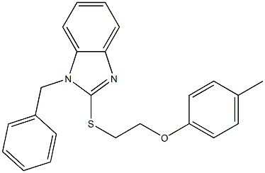 1-benzyl-2-{[2-(4-methylphenoxy)ethyl]sulfanyl}-1H-benzimidazole,,结构式
