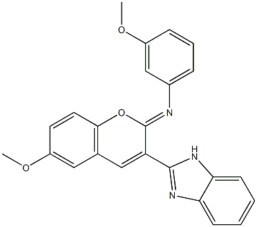 N-[3-(1H-benzimidazol-2-yl)-6-methoxy-2H-chromen-2-ylidene]-N-(3-methoxyphenyl)amine Structure