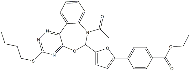 ethyl 4-{5-[7-acetyl-3-(butylsulfanyl)-6,7-dihydro[1,2,4]triazino[5,6-d][3,1]benzoxazepin-6-yl]-2-furyl}benzoate Structure