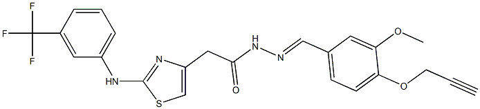 N'-[3-methoxy-4-(2-propynyloxy)benzylidene]-2-{2-[3-(trifluoromethyl)anilino]-1,3-thiazol-4-yl}acetohydrazide,,结构式