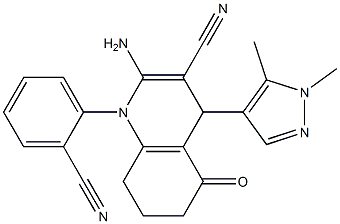 2-amino-1-(2-cyanophenyl)-4-(1,5-dimethyl-1H-pyrazol-4-yl)-5-oxo-1,4,5,6,7,8-hexahydro-3-quinolinecarbonitrile,,结构式