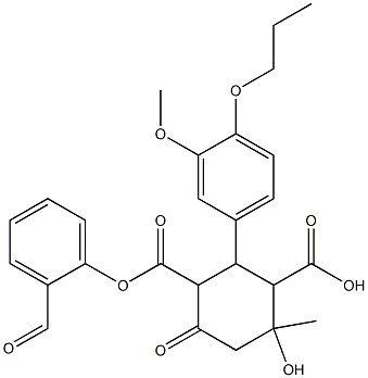 2-hydroxybenzaldehyde 4-hydroxy-2-(3-methoxy-4-propoxyphenyl)-4-methyl-6-oxocyclohexane-1,3-dicarboxylate Structure