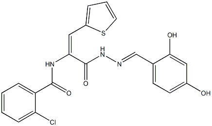 2-chloro-N-[1-{[2-(2,4-dihydroxybenzylidene)hydrazino]carbonyl}-2-(2-thienyl)vinyl]benzamide Structure