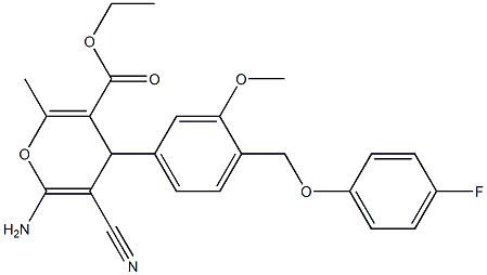 ethyl 6-amino-5-cyano-4-{4-[(4-fluorophenoxy)methyl]-3-methoxyphenyl}-2-methyl-4H-pyran-3-carboxylate Structure