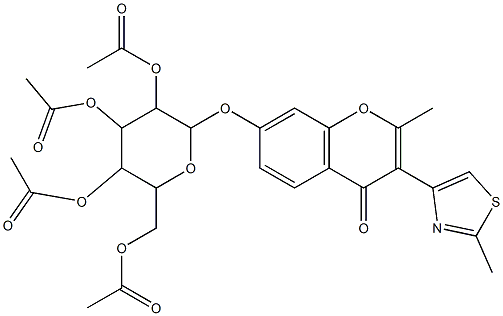 3,5-bis(acetyloxy)-2-[(acetyloxy)methyl]-6-{[2-methyl-3-(2-methyl-1,3-thiazol-4-yl)-4-oxo-4H-chromen-7-yl]oxy}tetrahydro-2H-pyran-4-yl acetate,,结构式