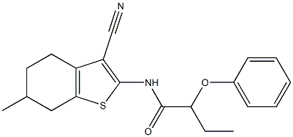 N-(3-cyano-6-methyl-4,5,6,7-tetrahydro-1-benzothien-2-yl)-2-phenoxybutanamide 化学構造式
