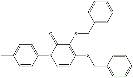 4,5-bis(benzylsulfanyl)-2-(4-methylphenyl)-3(2H)-pyridazinone 化学構造式