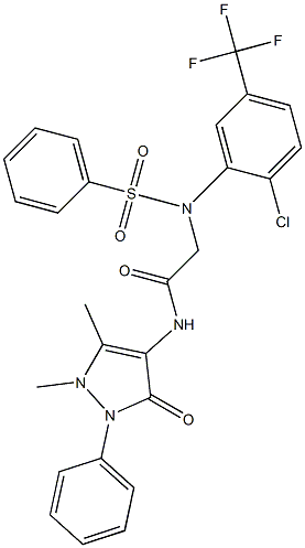 2-[2-chloro(phenylsulfonyl)-5-(trifluoromethyl)anilino]-N-(1,5-dimethyl-3-oxo-2-phenyl-2,3-dihydro-1H-pyrazol-4-yl)acetamide,,结构式