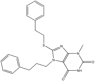 3-methyl-8-[(2-phenylethyl)sulfanyl]-7-(3-phenylpropyl)-3,7-dihydro-1H-purine-2,6-dione Structure