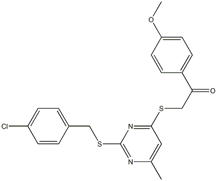 2-({2-[(4-chlorobenzyl)sulfanyl]-6-methyl-4-pyrimidinyl}sulfanyl)-1-(4-methoxyphenyl)ethanone Structure
