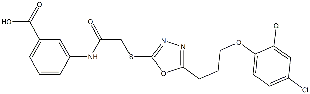 3-{[({5-[3-(2,4-dichlorophenoxy)propyl]-1,3,4-oxadiazol-2-yl}sulfanyl)acetyl]amino}benzoic acid 化学構造式