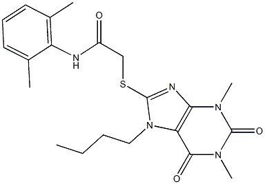 2-[(7-butyl-1,3-dimethyl-2,6-dioxo-2,3,6,7-tetrahydro-1H-purin-8-yl)sulfanyl]-N-(2,6-dimethylphenyl)acetamide,,结构式