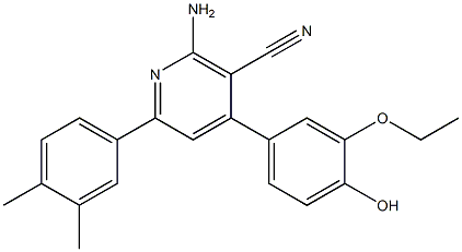 2-amino-6-(3,4-dimethylphenyl)-4-(3-ethoxy-4-hydroxyphenyl)nicotinonitrile,,结构式