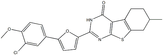 2-[5-(3-chloro-4-methoxyphenyl)-2-furyl]-7-methyl-5,6,7,8-tetrahydro[1]benzothieno[2,3-d]pyrimidin-4(3H)-one Struktur