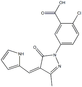 2-chloro-5-[3-methyl-5-oxo-4-(1H-pyrrol-2-ylmethylene)-4,5-dihydro-1H-pyrazol-1-yl]benzoic acid Structure