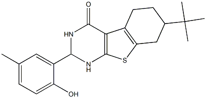 7-tert-butyl-2-(2-hydroxy-5-methylphenyl)-2,3,5,6,7,8-hexahydro[1]benzothieno[2,3-d]pyrimidin-4(1H)-one 结构式