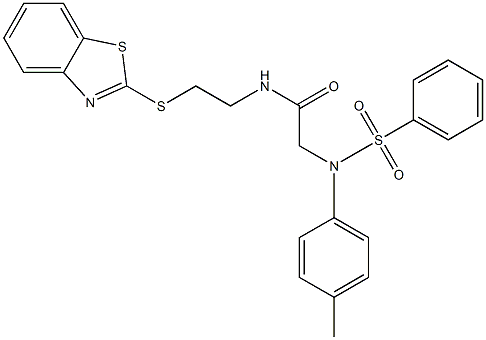 N-[2-(1,3-benzothiazol-2-ylsulfanyl)ethyl]-2-[4-methyl(phenylsulfonyl)anilino]acetamide 化学構造式