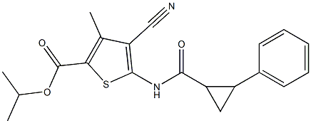 isopropyl 4-cyano-3-methyl-5-{[(2-phenylcyclopropyl)carbonyl]amino}-2-thiophenecarboxylate 化学構造式