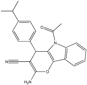 5-acetyl-2-amino-4-(4-isopropylphenyl)-4,5-dihydropyrano[3,2-b]indole-3-carbonitrile,,结构式