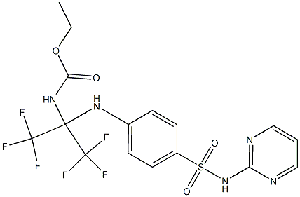 ethyl 2,2,2-trifluoro-1-{4-[(2-pyrimidinylamino)sulfonyl]anilino}-1-(trifluoromethyl)ethylcarbamate Struktur