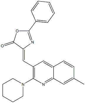 4-{[7-methyl-2-(1-piperidinyl)-3-quinolinyl]methylene}-2-phenyl-1,3-oxazol-5(4H)-one Struktur